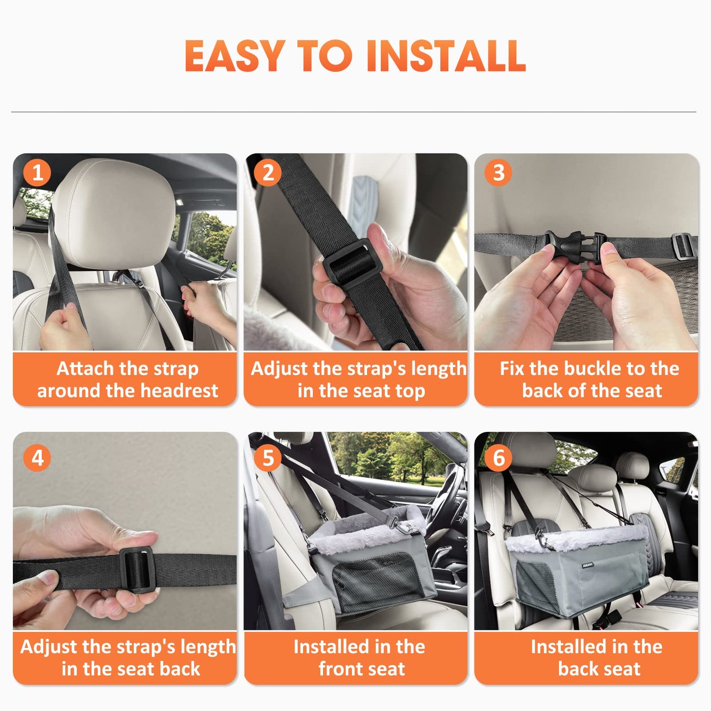 JOEJOY Portable Dog Car Seat with Safety Leash