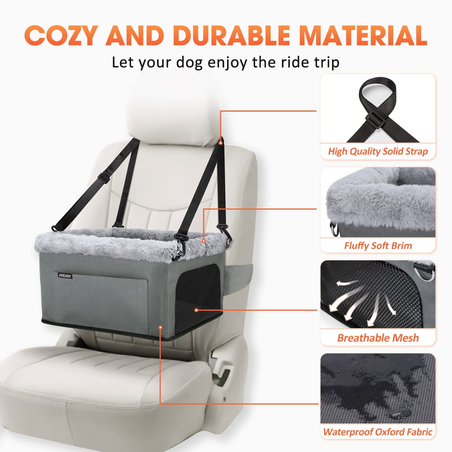 JOEJOY Portable Dog Car Seat with Safety Leash
