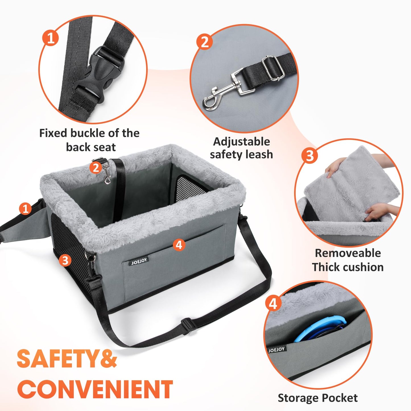 JOEJOY Portable Dog Car Seat with Safety Leash