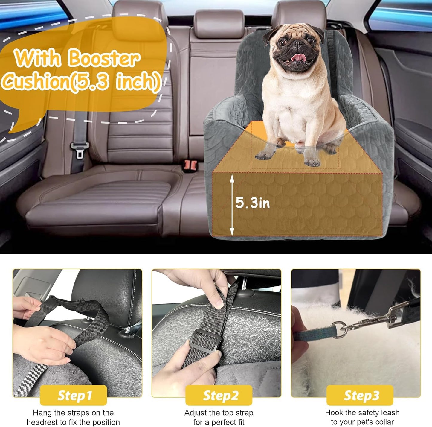 Memory Foam Dog Car Seat with Washable Cover