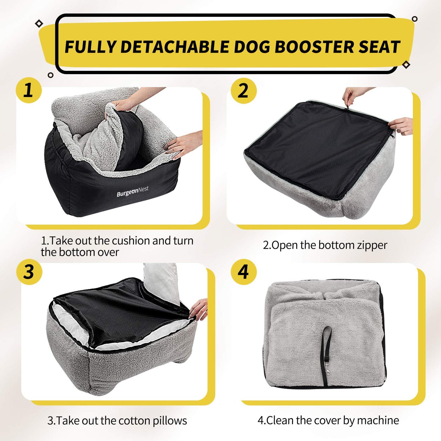 BurgeonNest Washable Dog Booster Car Seat – Black