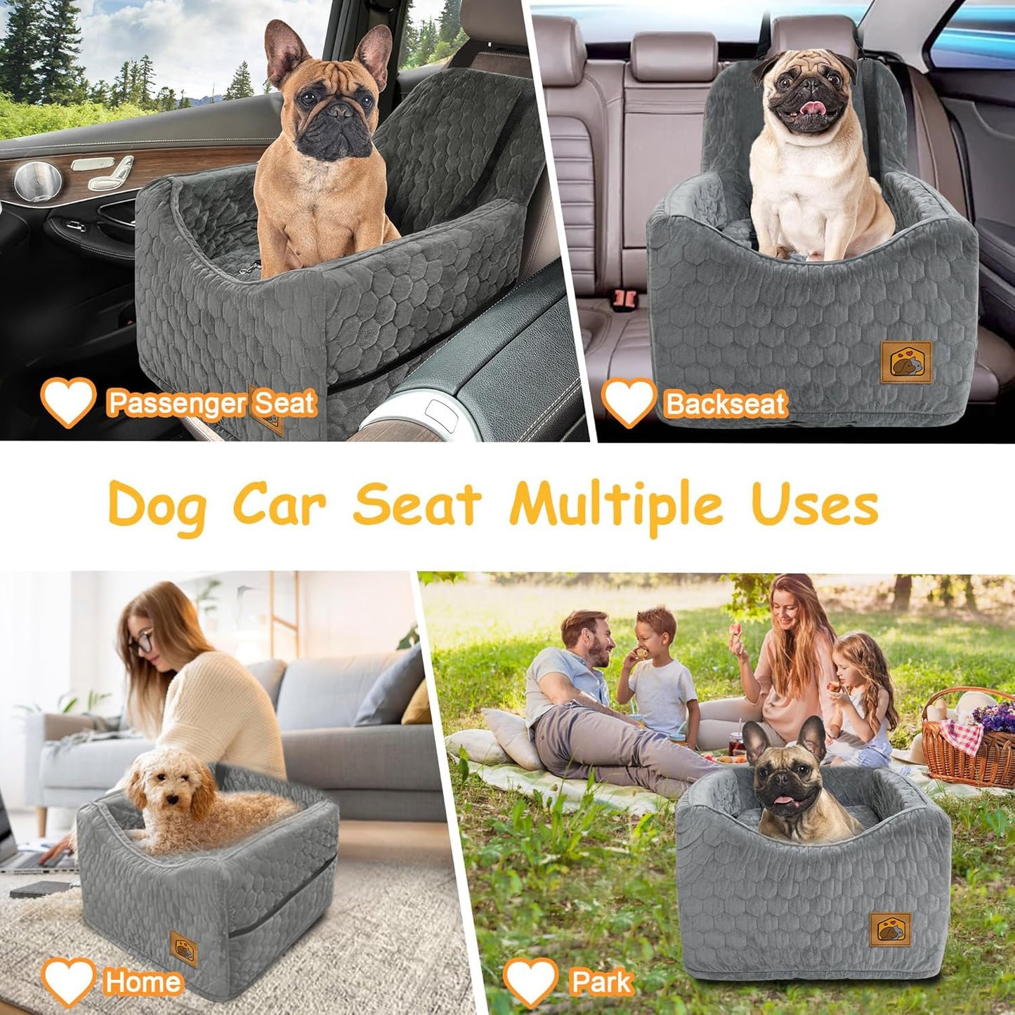 Memory Foam Dog Car Seat with Washable Cover