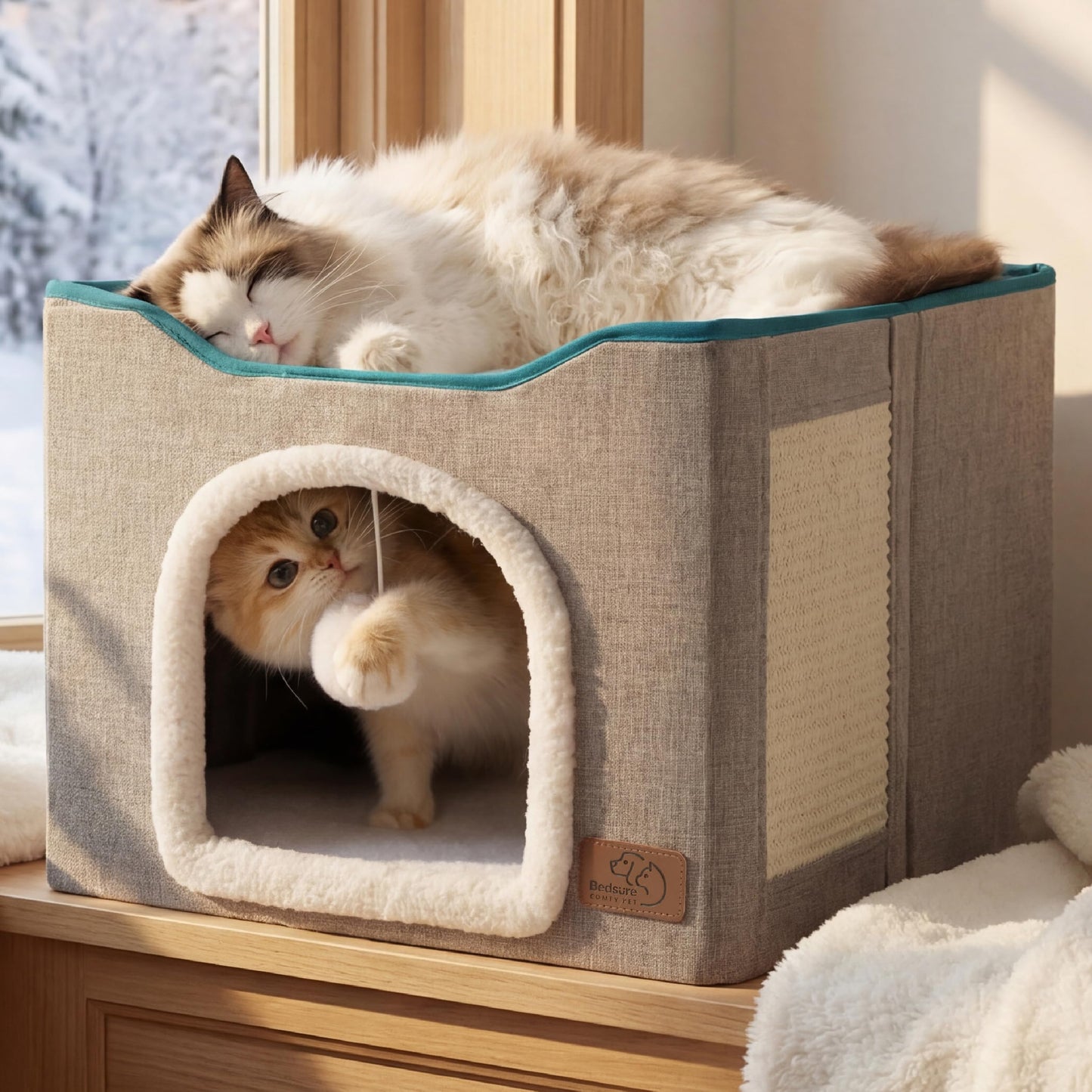 Bedsure Foldable Cat House with Scratch Pad