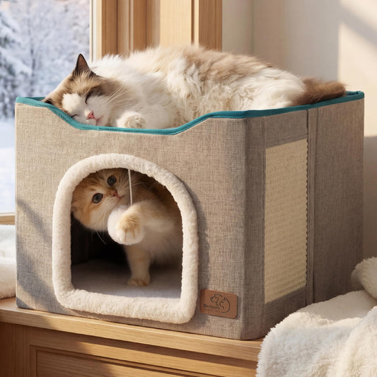 Bedsure Foldable Cat House with Scratch Pad
