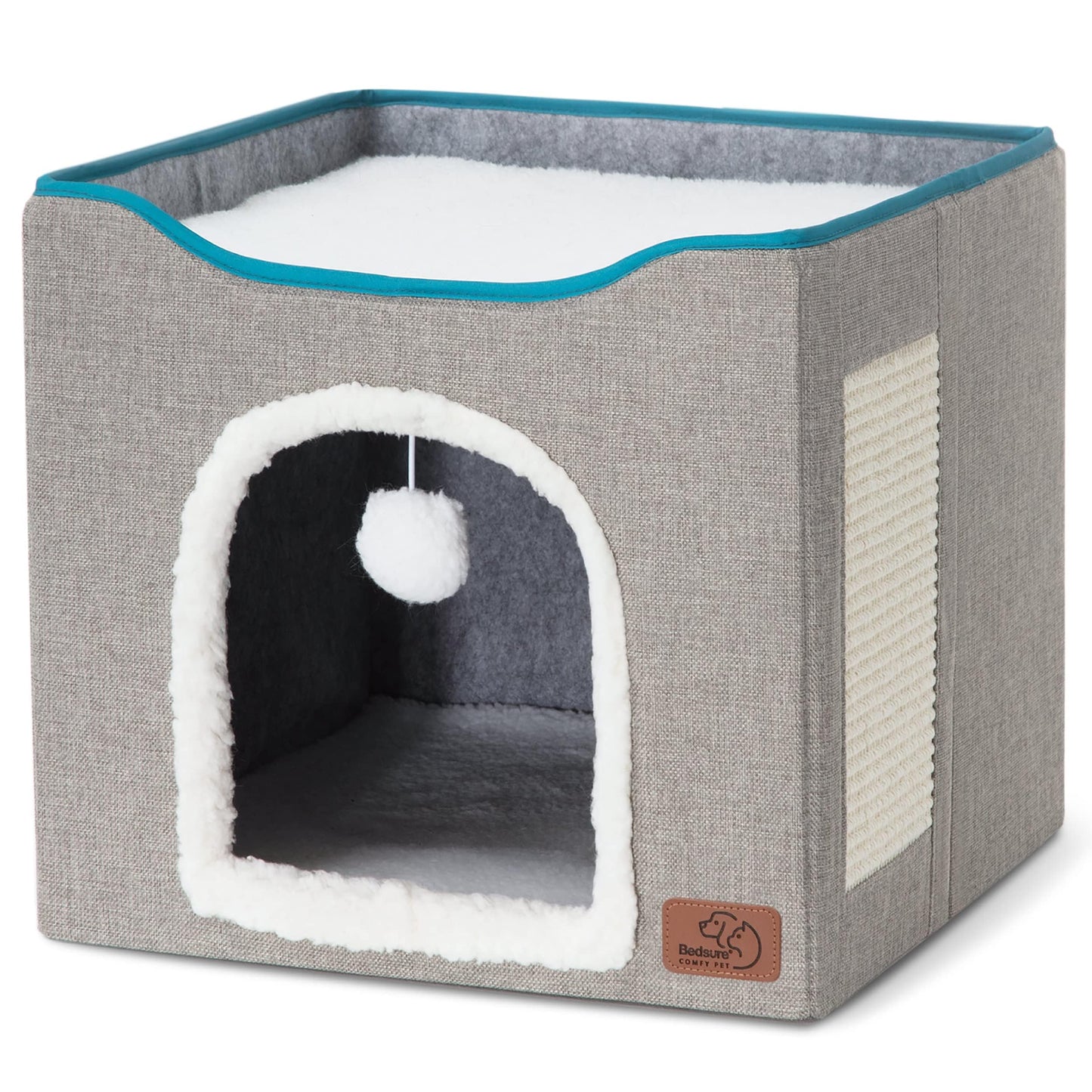 Bedsure Foldable Cat House with Scratch Pad