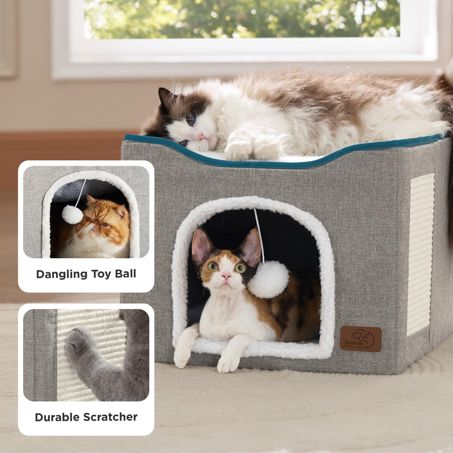 Bedsure Foldable Cat House with Scratch Pad