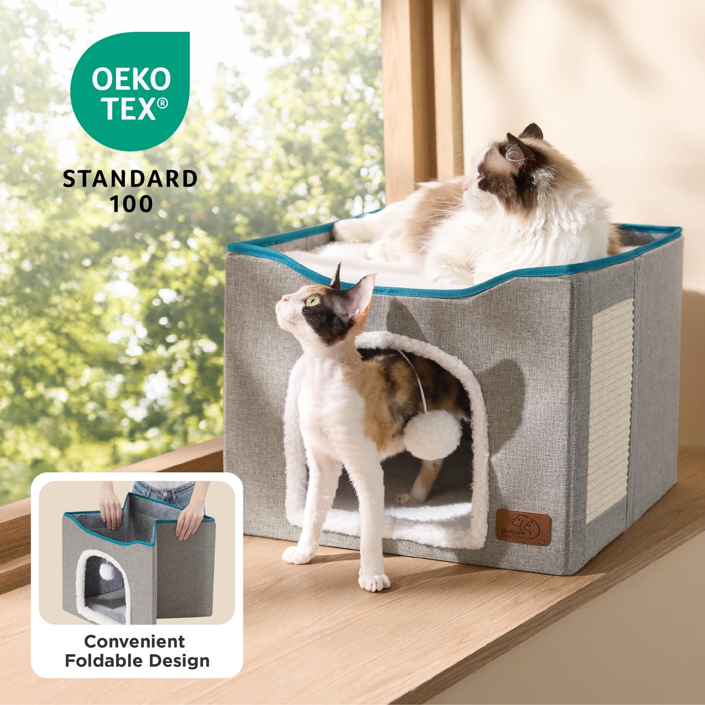 Bedsure Foldable Cat House with Scratch Pad
