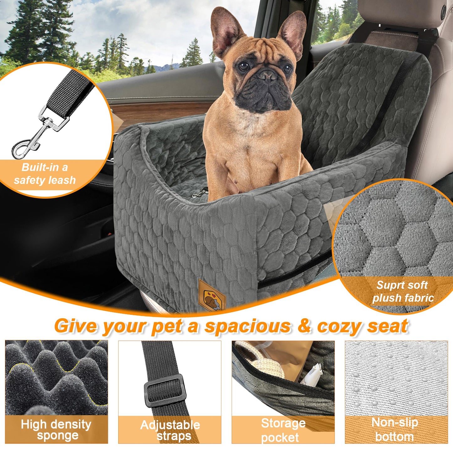 Memory Foam Dog Car Seat with Washable Cover